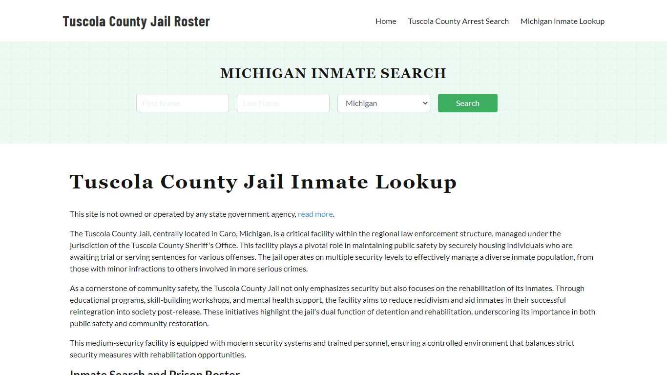 Tuscola County Jail Roster Lookup, MI, Inmate Search