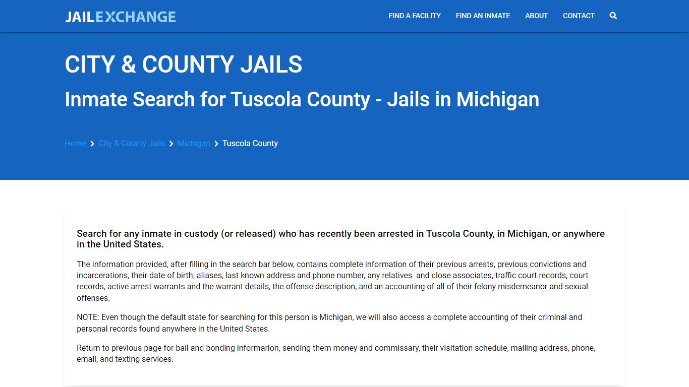 Locate an inmate in Tuscola County, Michigan - Jail Exchange